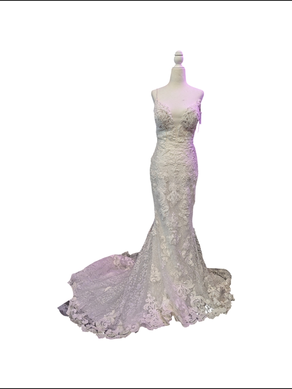 Boho Lace Mermaid Wedding Dress Size 4 V Neck Court Train Bridal Gown Ivory